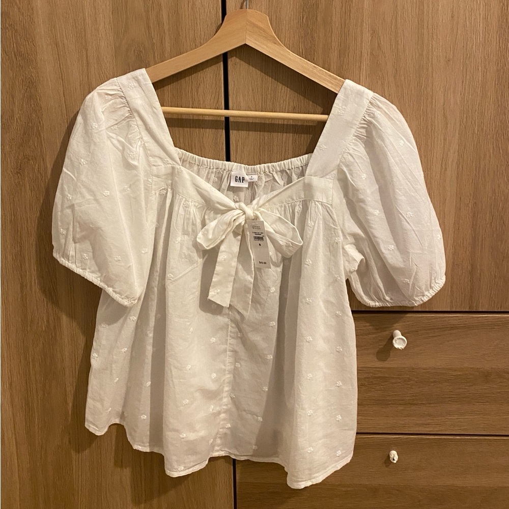 GAP White Square Neck Puff-Sleeve Tie Blouse